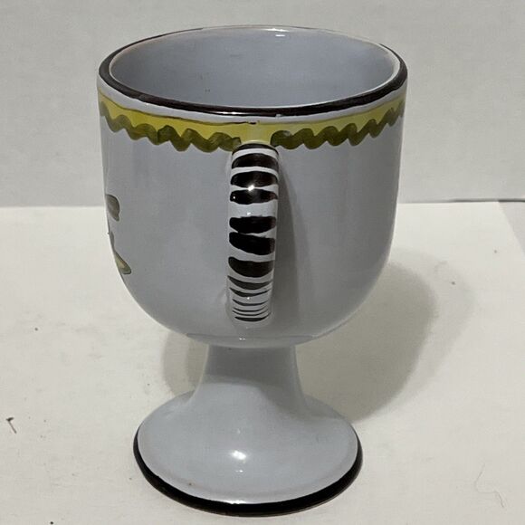 Stunning Vintage Italian Pottery Painted Bird Goblet With Handle Pedastal Mug - Picture 4 of 5